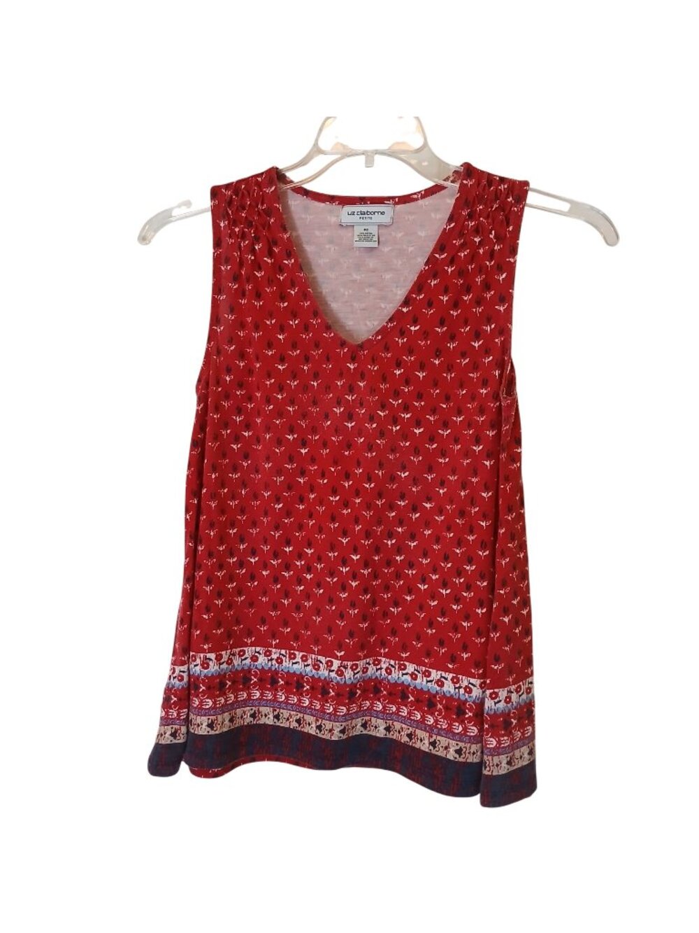 Liz Claiborne Petite Small Red Sleeveless Boho Tank Top PS Floral Border #I-11